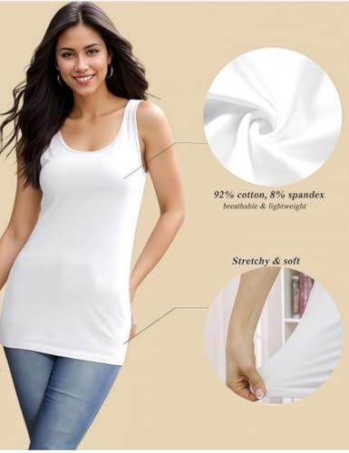 Image of H HIAMIGOS Womens 3 Packs Long Tank Tops Stretchy Cotton Sleeveless Camisole Undershirts Layering Workout Yoga Camis