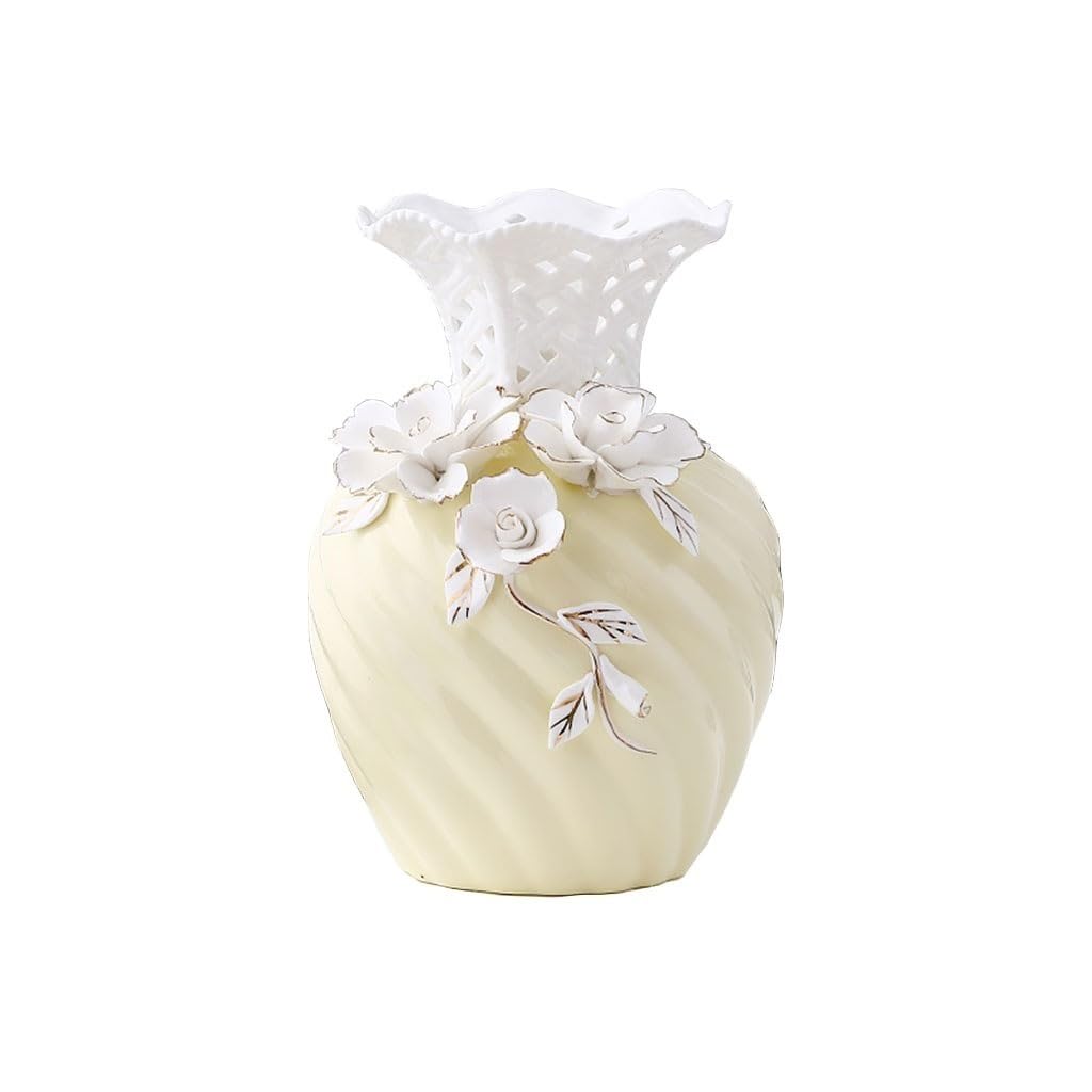 Home Vases Light Yellow Ceramic Vase Creative Phnom Penh Flowers Porcelain Dried Flower Arrangement Desktop Decoration Simple Living Room Indoors Decor