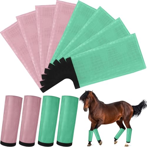 Image of Set of 8 Mesh Fly Boots for Horse Breathable Mesh Horse Boots Protective Loose Wraps Adjustable for Preventing Legs Reduces Flies and Mosquitoes Bites