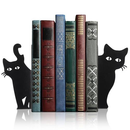 Image of 2 Cat Metal Bookends Set of 2 Heavy Duty Book Ends for Shelves Desk Decorative Bookend Book Organizer Non Slip Book Holder Stand for Office Home Study Room Gifts for Book Lovers