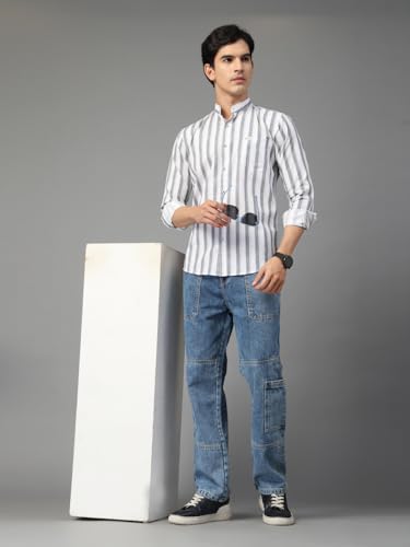 Image of Majestic Man Men's Pure Cotton Mandarin Collar Slim Fit Casual Shirt