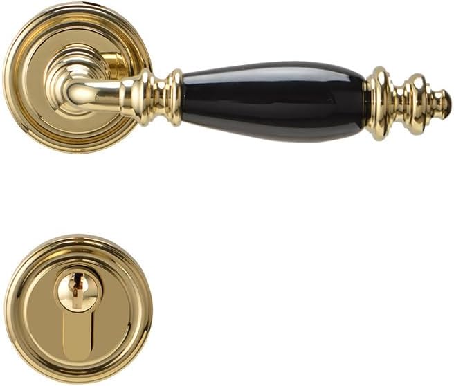 Copper Door Lock Ceramic Door Handle Bright Silver Bedroom Silent Door Lock European Style Indoor Brass(Gold)