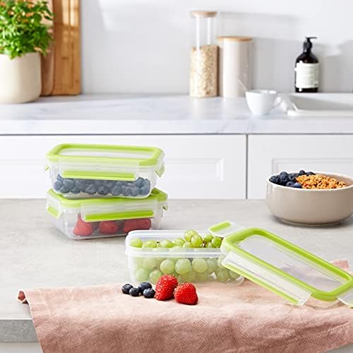 Emsa 515583 Clip & Close Colour 3-piece set of food storage containers 0.55 litres, transparent/green