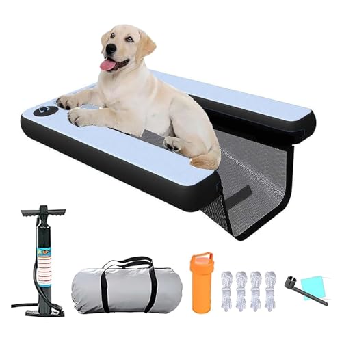 犬用水上ランプ 折りたたみ式犬用浮き梯子 携帯用&安全な犬用浮き桟橋 耐久性 大型犬と小型犬用の犬用プール用スロープ、 ペット用ウォータープラットフォーム(灰色)