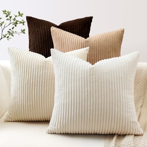 JOTOM Set of 4 Corduroy Cushion Covers, Decorative Cushion, Couch...