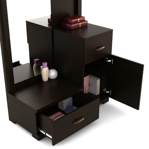 Image of Spacewood Dressing Table | Harmony | 3 Year Warranty | 3 Shelves & 2 Drawer, 1 Shutter Storage, Vanity Table for Bedroom, Living Room, and Home| Engineered Wood | Vermount