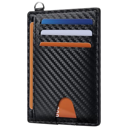 Image of Mayski Slim Wallet, Credit Card Holder for Women, Minimalist Front Pocket RFID Blocking Card Cases, Small Wallet Women Men(Carbon Fiber Black)