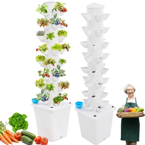 Sistema Hidropónico, 40 Cámaras Sistema Cultivo Hidropónico En Torre Torre Hidropónica Vertical 8 Niveles Con Tanque Agua 10L Bomba Indicador Nivel Agua Sistema Cultivo Sin Suelo Para Frutas Verduras