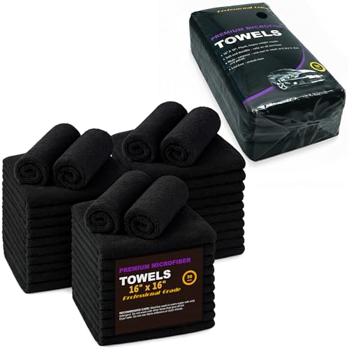 Chiffons de nettoyage en microfibre noirs (lot de 36, 40x40 cm) pour maison et auto
