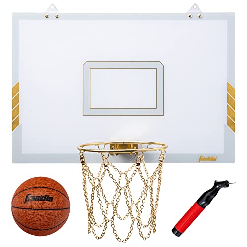 Franklin Sports Mini Basketball Hoop - Premium Gold Chrome Wall Mounted Backboard Mini Hoop with Rim + Net - Ball Included - Perfect Bedroom Accessory by Franklin Sports - Used condition - US$63.79