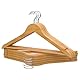 PORTENTUM Kleiderbügel aus Holz, 10 Stück, Naturfarben. Für alle Kleidung, 360º Drehbarer Haken, Hosenbügel, Rutschfester Kleiderbügel für Anzüge, Jacken und Hemden, Kerben für Kleider und Blusen