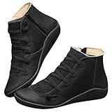 Bottes pour Femme Plates en Cuir PU Doux Bottines à la Cheville Doux Confortable Chaussures Médiévales Vintage Bout Rond à Lacets avec Fermeture Éclair Latérale Bottes d'Hiver Neige Imperméables