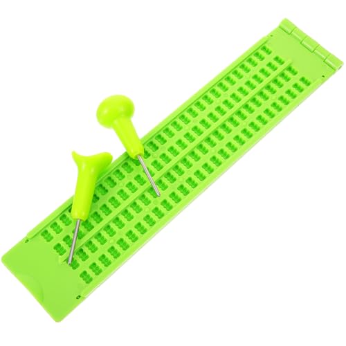 Operitacx Braille Writing Plate and Stylus Set, 4-line 28-Cell Plastic Braille Board with 2 Pens, Visual Impairment Writing Aid for Blind Learning and Daily Use