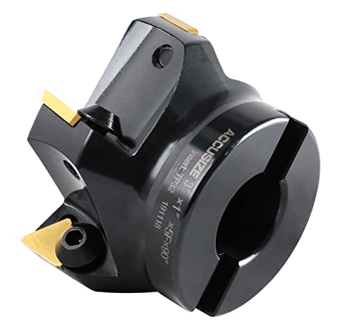 Image of Accusize Industrial Tools 3 inch Indexable Face Milling Cutter 90 Degree, Positive Rake with Tpg322, 2508-0018 | 90 Deg Positive Rake, Right-Hand Cut, 5 TPG322 Inserts, 1 in Bore