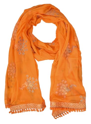 Image of YOUTHQUAKE Heavy Embroidered Work Chiffon Dupatta for Womens & Girls With Fancy Lace