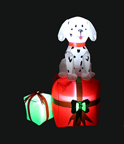 5 Foot Tall Christmas Inflatable Dalmatian Puppy Dog On Gift Box Outdoor Indoor Holiday Decorations, Blow Up Led Lights Lighted Christmas Yard Decor, Giant Lawn Inflatable For Home Family Outside #TOP4