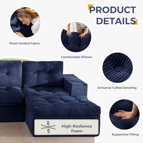 Image of MAXYOYO Modular Sectional Sofa with Ottoman and Loveseat, Cloud Boneless Couch with Layered Cushion, Flexible Module Combination Sofa for Living Room, No Assembly Required,Navy