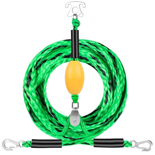 Self Centering Tow Harness for Watersports with Foat Ball, Heavy Duty Boat Tow Harness with Stainless Steel Quick Connector and Stainless Steel Rider (Green Boat Tow Harness 13 FT)