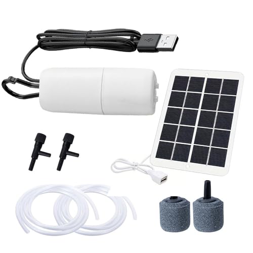 SQLMTAU Mini Bomba de Aire USB para acuarios + Panel Solar, Adecuada para la Pesca al Aire Libre，Doble Salida de...