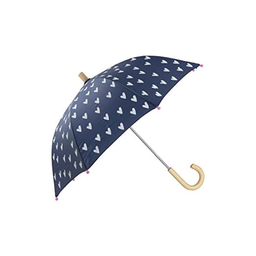 Hatley Girls' Little Printed Umbrellas, Navy and White Hearts, One Size