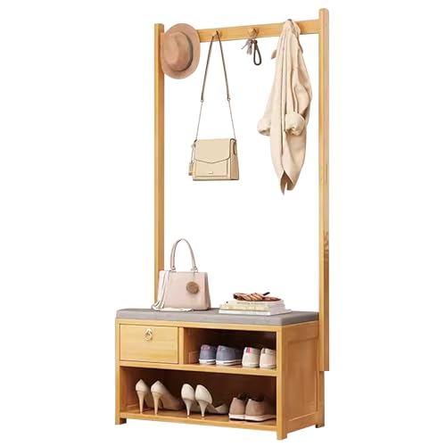 Arbre d'entrée avec banc de rangement et porte-manteau rustique pour couloir