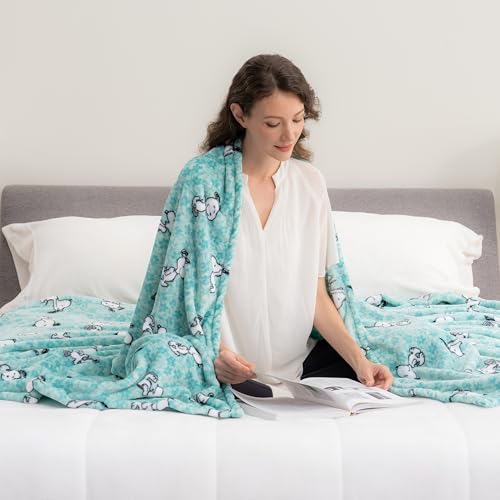Image of Berkshire Blanket Peanuts VelvetLoft Cute Character Snoopy Plush Blanket,Snoopy Springtime Floral Dance Large Blue,Full /Queen 90 in x 90 in (Official Peanuts Product)