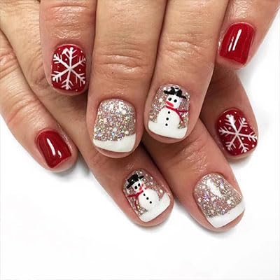 Christmas Snowman Glitter Press-On Nails