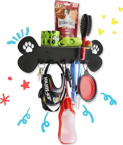 Perchero de pared para perro Con repisa y y espacio para acos de Paseo e higiene, 100% Acero al carbono