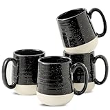 Hasense Ceramic Coffee Mugs Set, 15 oz Large Coffee Cups Set of 4, Tea Cups with Handle for Men and Women, Christmas Mugs for Coffee, Tea, Milk, Hot Chocolate, Microwave Dishwasher Safe, Black