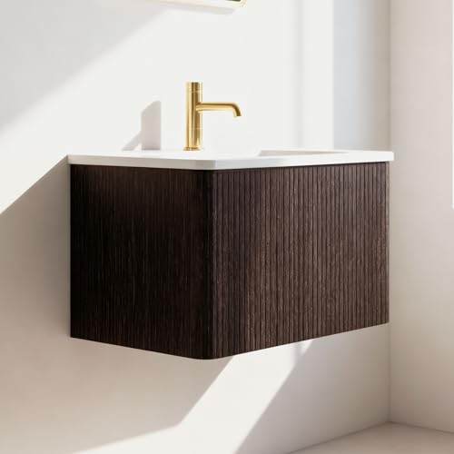 Little Tulip - 24" Bathroom Vanity with Sink, Modern Floating Vanity with Push Open Soft Close Drawer, Large Storage for Small Space, Hotel, Brushed Black Oak, Fully Assembled - Camellia Collection