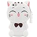 iPhone SE Case, MC Fashion 3D Lucky Fortune Cat Kitty with Cute Bow Tie Silicone Rubber Phone Case Cover for Apple iPhone 5/5S/SE (White)