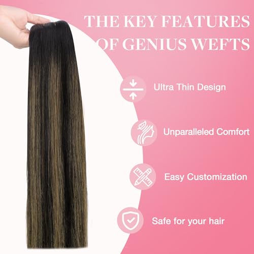 Image of GOO GOO Genius Weft Hair Extensions Human Hair, Sew In Hair Extensions Rooted Remy Weft, 1B /6 /1B Balayage Natural Black to Chestnut Brown 14inch 80g, Hand Tied Weft Hair Extensions