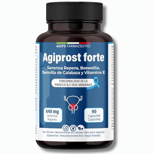Saw Palmetto - 90 Cápsulas de 640 mg Serenoa Repens Apoyo para la Próstata del Hombre - Extracto de calabaza Boswellia y Vitamina E Agiprost AGIPS