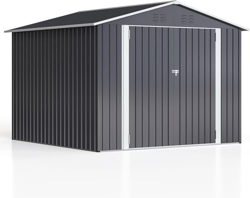 Image of AirWire 8x8 FT Outdoor Storage Shed, Garden Shed with Updated Frame Structure and Lockable Doors, Metal Tool Sheds for Backyard Garden Patio Lawn, Gray