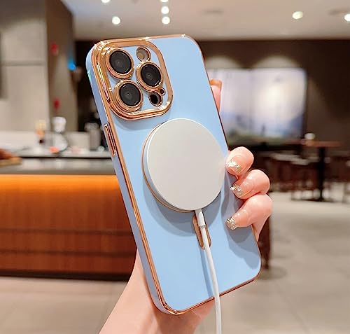 Bvcy Magnetic Case For Iphone 13 Pro Max Case Magsafe With Camera Protector Plating Gold Edge Soft Tpu Shockproof Case For Iphone 13 Pro Max Case (6.7 Inch) (White) #TOP3