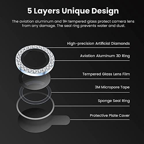 Image of [Pack Of 3 Diamond Camera Lens Protector for iPhone 12 Pro /11 Pro /11 Pro Max, HD Clear Lens Ring Cover, Case Friendly, Scratch Proof (Black Diamond)