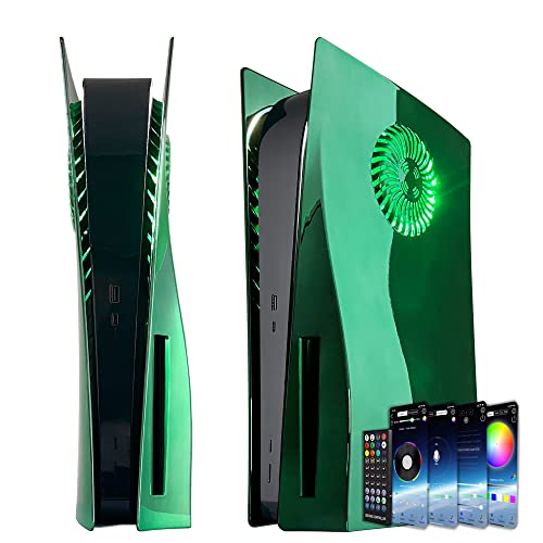 PS5 Faceplate with RGB Light Strip DOBEWINGDELOU PS5 Glossy Face Plate 400+ Effects LED Light Ring Console Cover for PlayStation 5 Disc Edition DIY Decoration Kit Accessories Eelectroplating Green