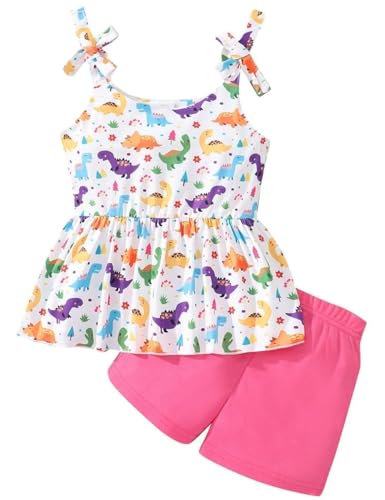 Image of Toddler Girls Clothes Summer Short Set Outfit Tie Knot Shoulder Sleeveless Ruffle Tops and Shorts 2PC Clothing Set