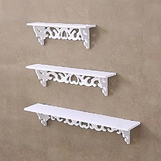Floating Shelves Set of 3 Decorative Wall Shelves WPC-wood Plastic Mounted Storage Shelves for Bedroom Living Room Kitchen Bathroom Baroque White