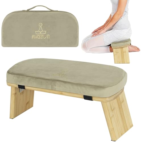 IPEB Taburete meditación bambú con cojín, con Bolsa para,Verde