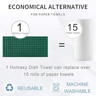 Homaxy 100% Cotton Terry Kitchen Towels(Dark Green, 13 x 28 inches), Checkered Designed, Soft and Super Absorbent Dish Towels, 4 Pack