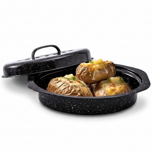 13 Enamel Roaster With Lid Oval Roasting Pan For Oven Turkey Roaster Pot Broiler Pan Chicken Vegetables Suitable For Dining With Two People High Cookware Small Baking Pan