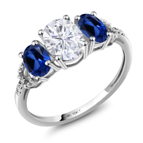 Gem Stone King 3-Stone Ring with Moissanite and Sapphire