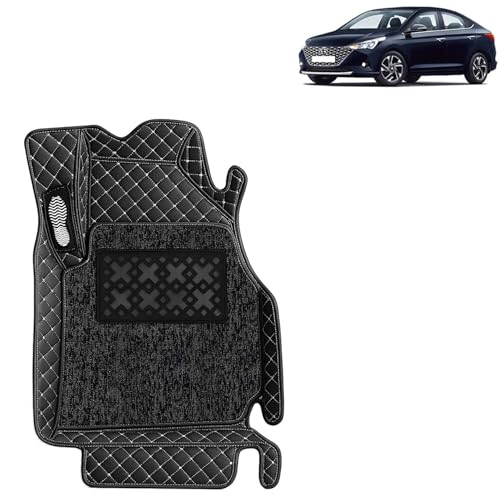 Image of KINGSWAY Accessories Premium 7D Car Foot Mats Only Compatible with Hyundai Verna (Year 2020 to 2023) All Model, Set of 3 Pcs, 100% Waterproof & Washable Luxury 7D Car Floor Mats, Classic Black