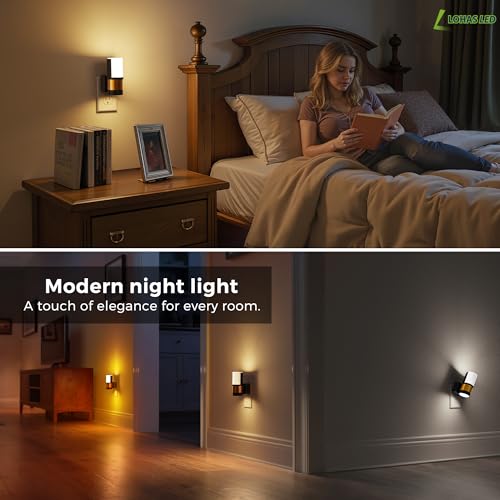 Image of L LOHAS LED Night Lights Plug into Wall, 2 Pack, Plug in Night Light, Soft White /Cool White /Amber, Dimmable Backlit Nightlight with Light Sensor, 180 Rotatable Nightlights Plug in Wall for Hallway
