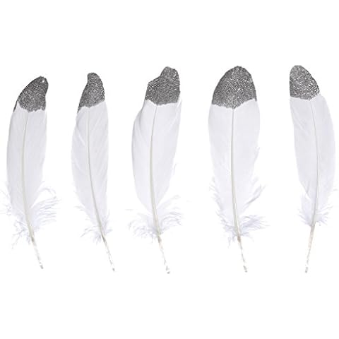 WAKEACE 20pcs Goose Feather Simulation Gold 6-8 Inches / 15-20 Cm in Bulk for Craft Party Decoration Goose Feathers 20pcs/Pack/ (Silver&Gold) Cover