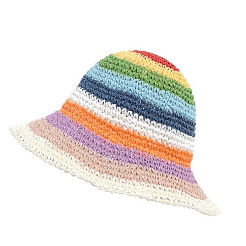 Sombrero de playa de paja para mujer color arcoíris miniatura 2