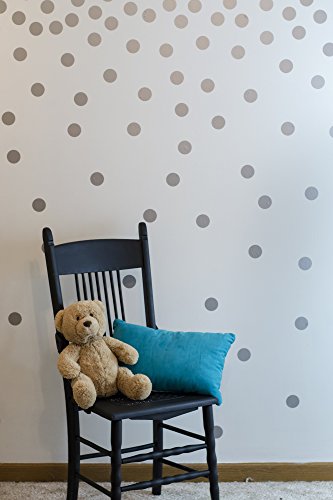 Wall Decal Dots (200 Decals) | Easy to Peel Easy to Stick + Safe on Painted Walls | Removable Metallic Vinyl Polka Dot Decor | Round Sticker Large Paper Sheet Set for Nursery Room (Metallic Silver)