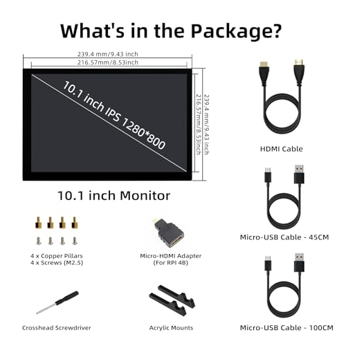 Image of 10.1 Inch Mini Monitor, 1280 X 800 Small HDMI Screen Display IPS LCD Display for PC Laptop Raspberry Pi Game Consoles