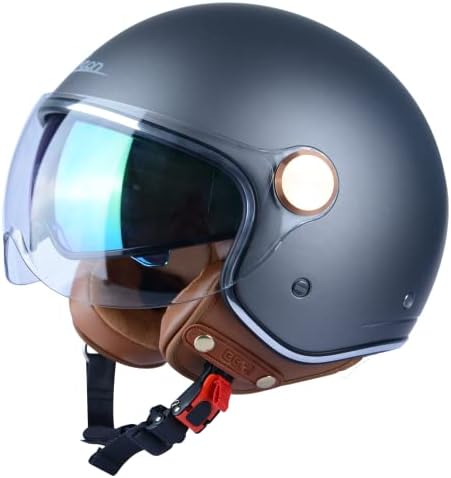 Open Face Motorcycle Helmet for Adults, DOT Approved,3/4 Retro Vespa Helmet, Dual Visors Men's and Women's Motorbike Casco for Moped Cruiser Bobber and Chopper